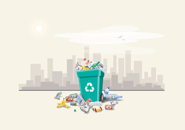 Littering Garbage around the Trash Bin on the Street