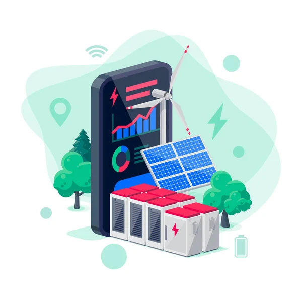 Smartphone Mobile Energieanwendung Handy Mit Überwachung Des Stromverbrauchs App Nachhaltiges — Stockvektor