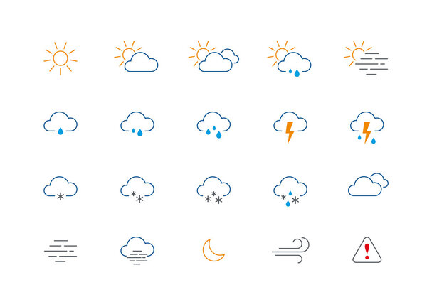 Thin weather colour icon set