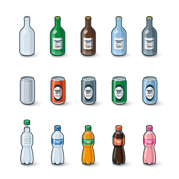 Plastic Glass Bottles Aluminium Cans Illustration