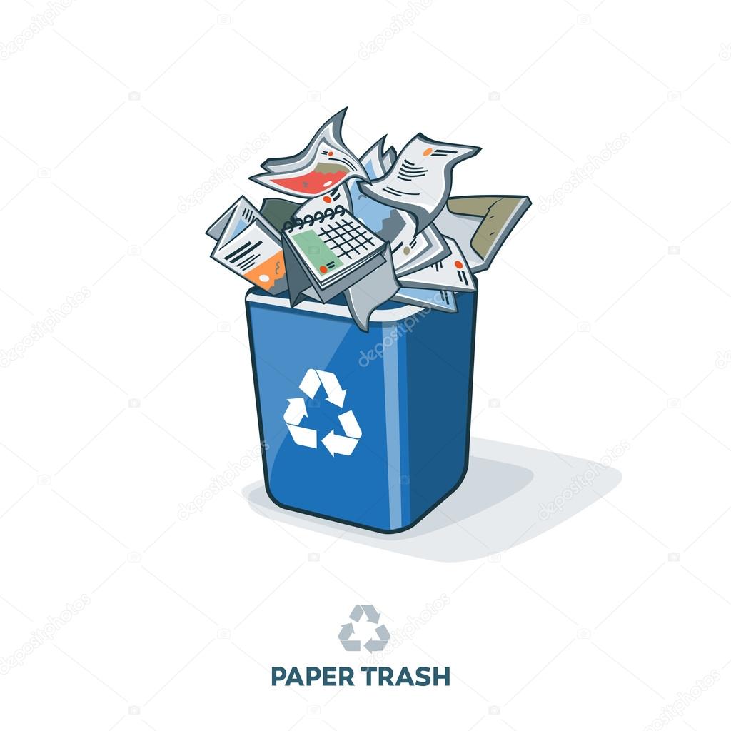 Paper Trash in Recycling Bin