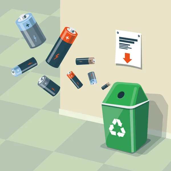 Used Batteries Recycling Bin Trash — Stock Vector