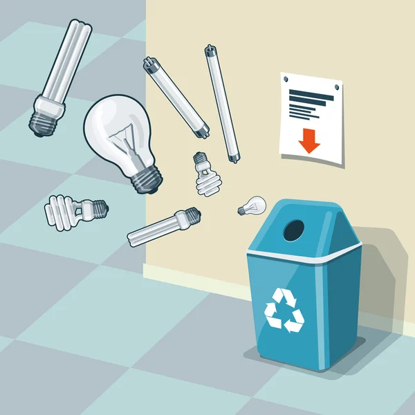 Ampoules usagées recyclage poubelle — Image vectorielle