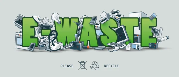 E-waste Sign with Electronic Devices — Stock Vector