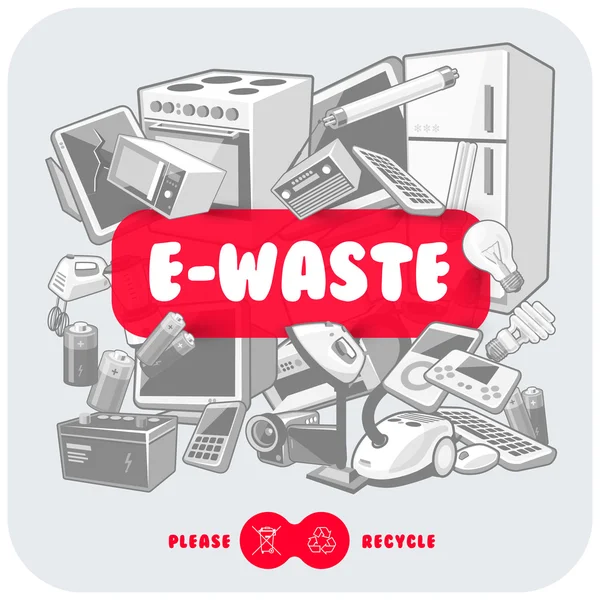 Grey E-waste with Red Sign Board — Stock Vector