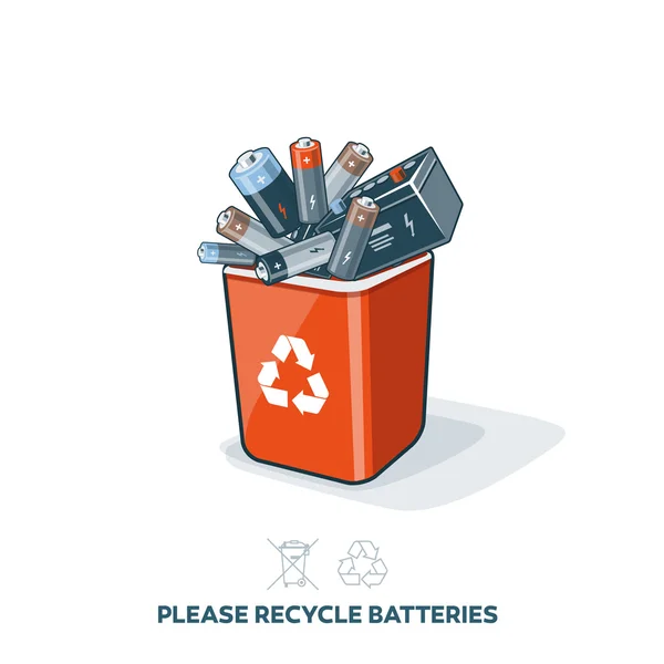 Used Batteries in Recycling Bin — Stock Vector