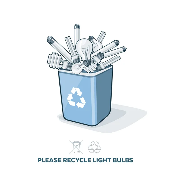 Used Light Bulbs in Recycling Bin — Stock Vector