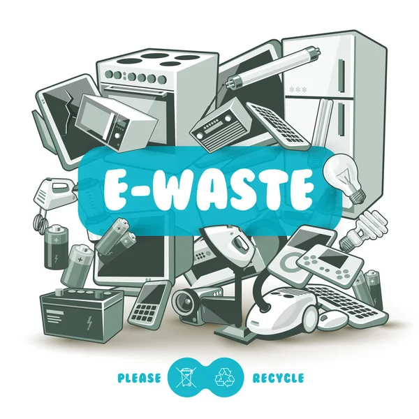 Grey E-waste with Blue Sign Board — Stock Vector