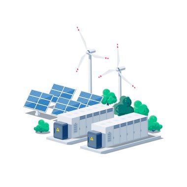 Yenilenebilir enerji santralleri olan enerji depolama bankası sabit pili. Güneş panelleri ve rüzgar türbinleri. Elektrik dağıtım şebekesi için sanayi aracı ölçek sistemi. 