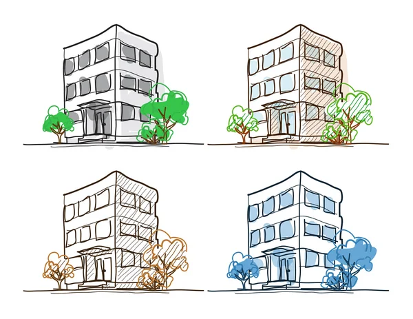 Cartoon tekening overzicht Vector gebouwen Doodle — Stockvector