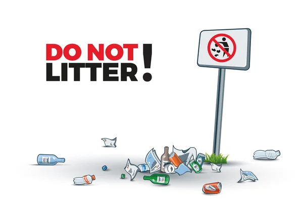 No Littering Sign and Waste — Stock Vector