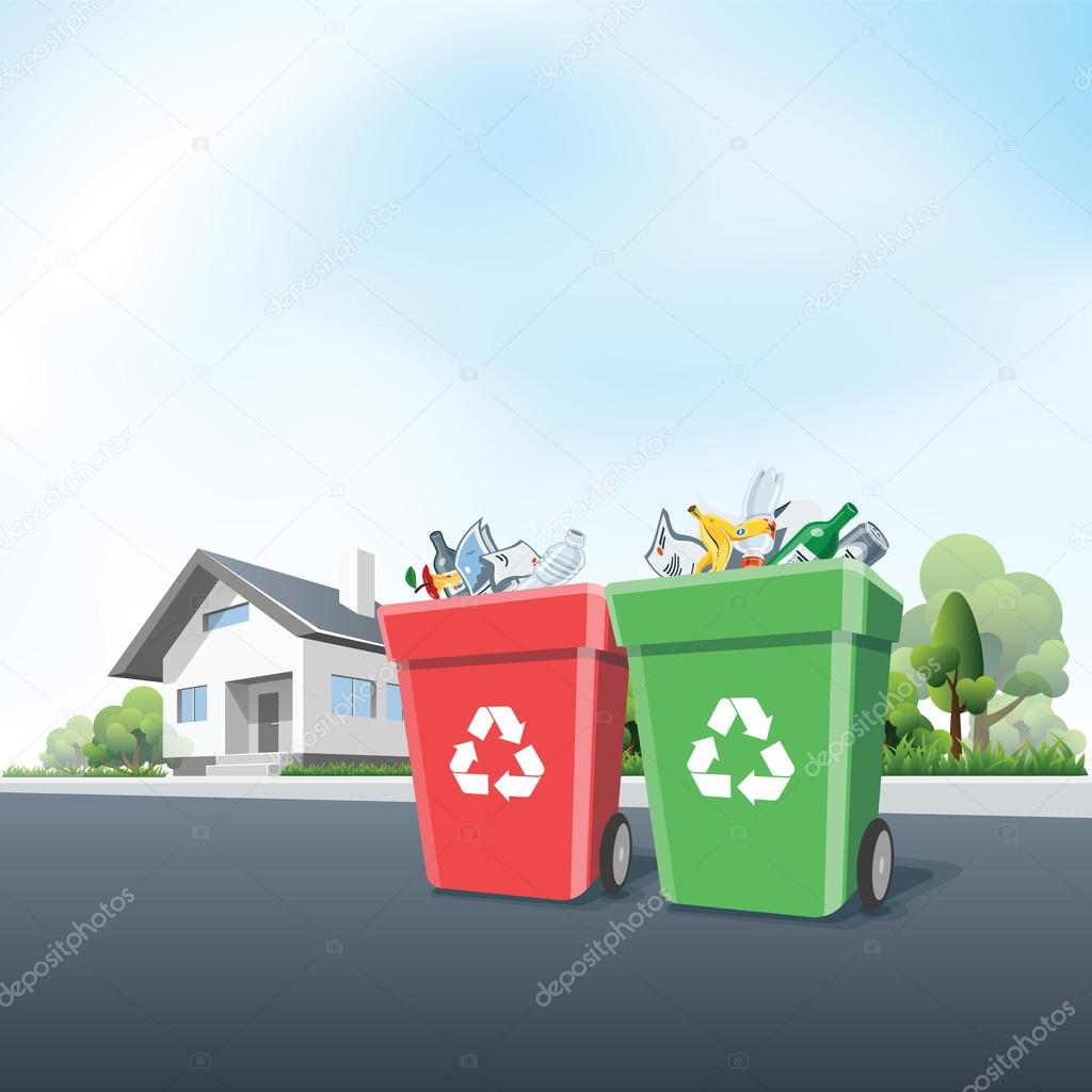 Household Recycling Waste Bins outside of a House