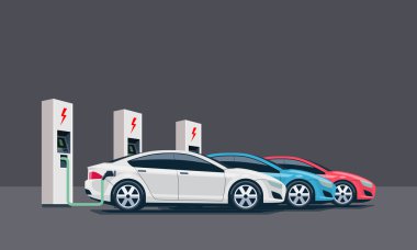 Electric Cars Charging at the Charging Station clipart