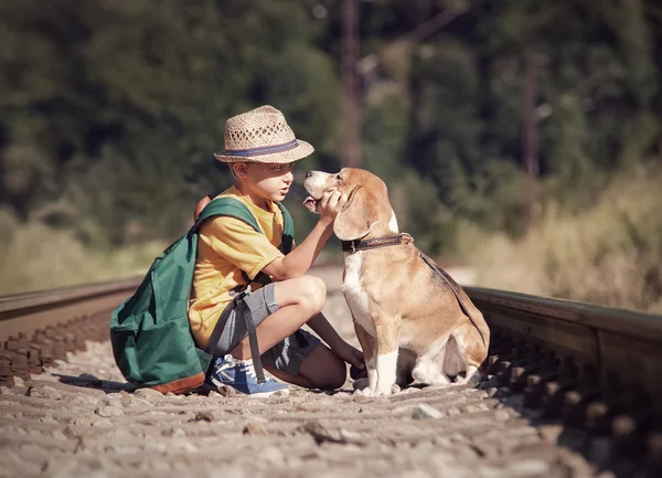 Little boy with dog — Stock Photo, Image