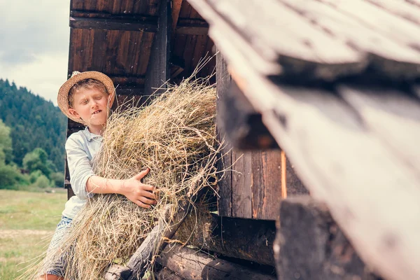 Çocuk saman koyar — Stok fotoğraf