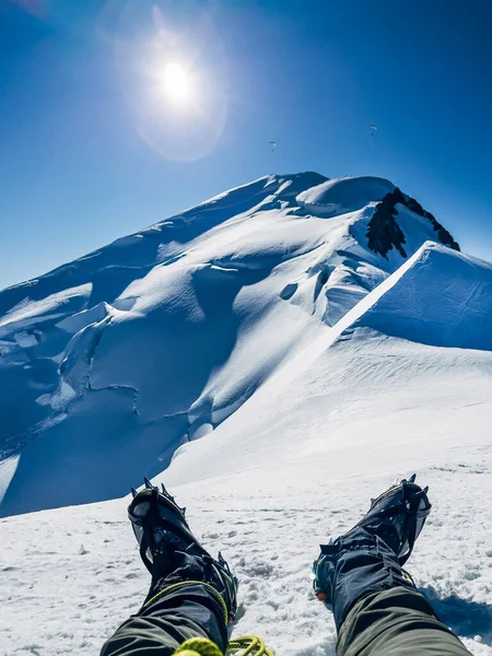 Climbing Last Steps Mont Blanc Monte Bianco Summit 808M Snowy — Stock Photo, Image