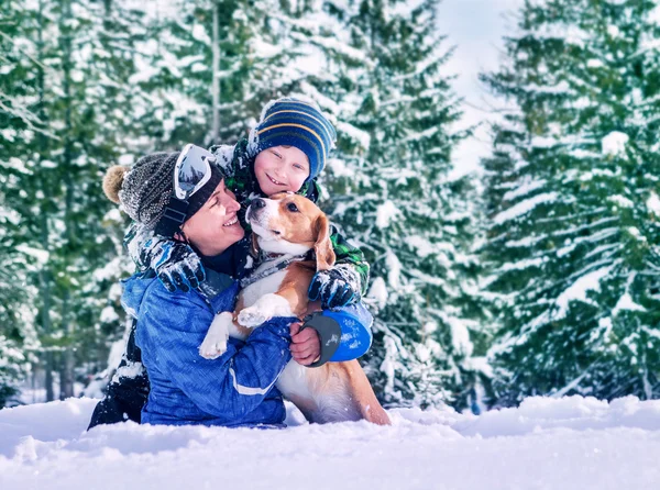 Mother with son and dog — Stock Photo, Image