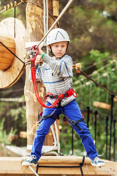 Little Boy on rope track — Stock Photo, Image