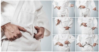 Karateka kemer adım adım bağlıyor.