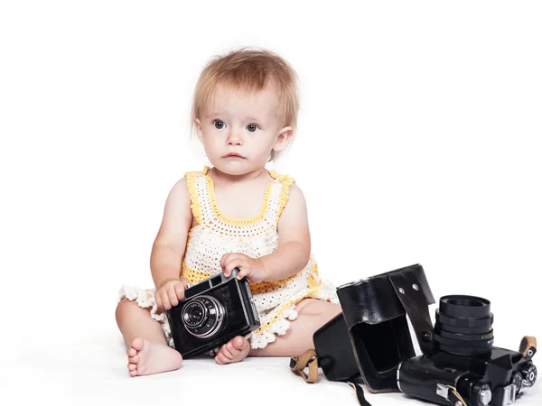 Mignon bébé avec caméra — Photo