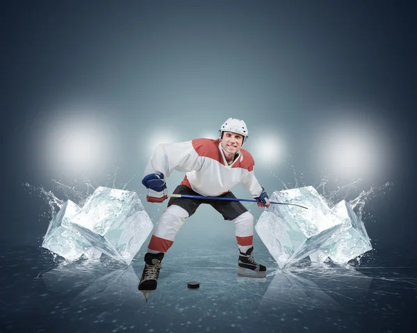 Hockey player with ice cubes — Stock Photo, Image