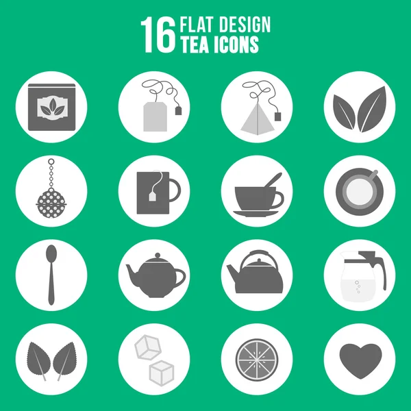 Düz tasarım çay Icons set — Stok Vektör