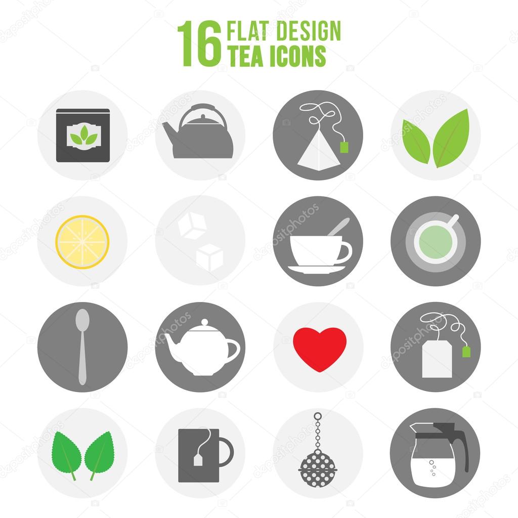 Flat colorful design tea icons set