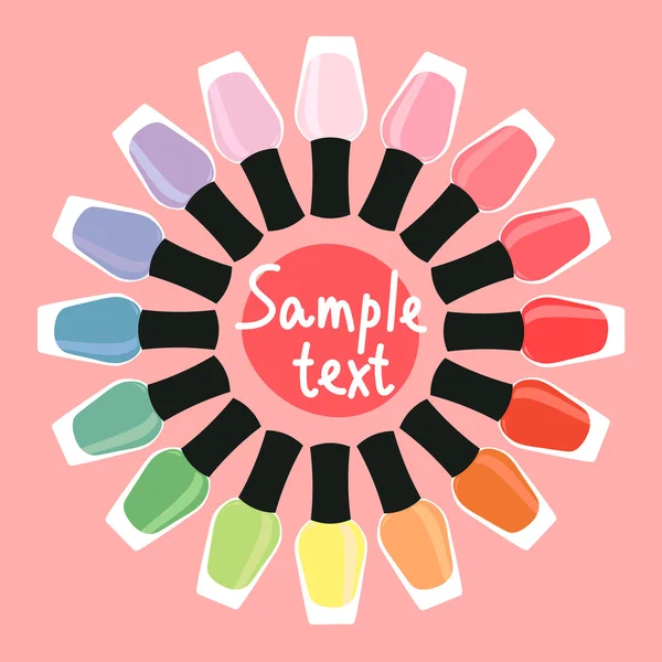 Multicolored nail lacquers in a circle — Stock Vector