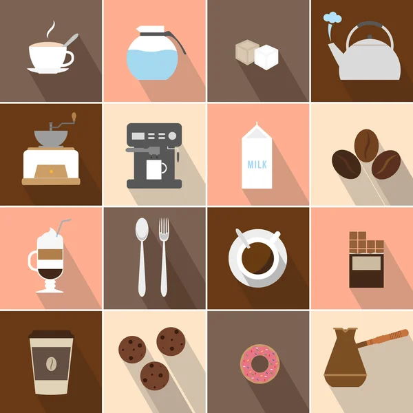 Plochý design káva ikony nastavit — Stockový vektor