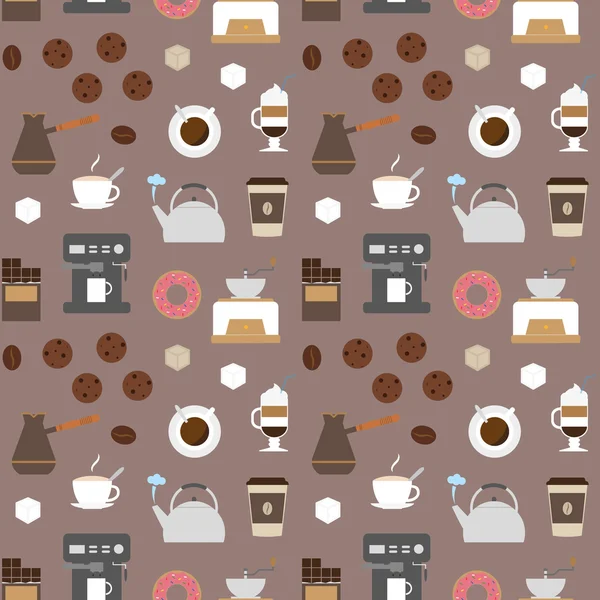 Café icônes plates motif sans couture 2 — Image vectorielle