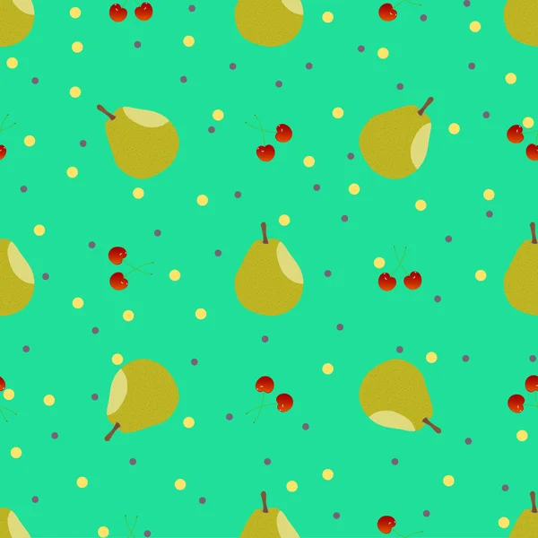 Pear and cherry seamless pattern — Stock Vector