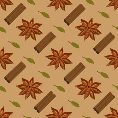 Baharat seamless modeli. Yıldız anason, Kakuleden, tarçın