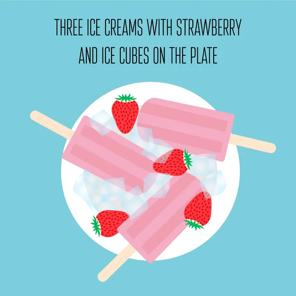 草莓和冰块与冰淇淋冰棒 — 图库矢量图片