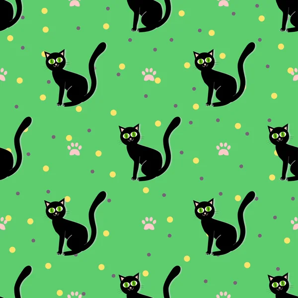 黒い猫のシームレス パターン — ストックベクタ