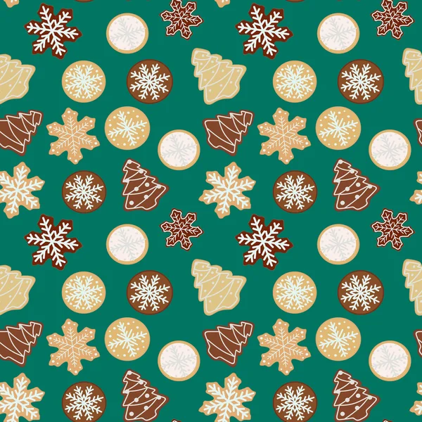 Pan de jengibre galletas de Navidad patrón sin costura . — Vector de stock