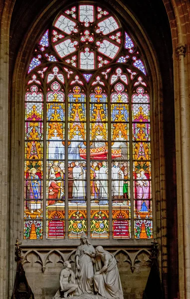 Brussels Belgary March 2013 Stained Glass Michael Gudula Cathedral Brussels — 图库照片