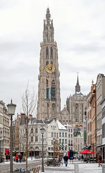 Antwerp Bélgica Março 2013 Centro Cidade Antuérpia Com Catedral Nossa — Fotografia de Stock