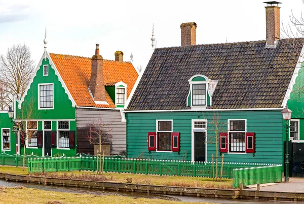 Zaandam Nizozemsko Března 2013 Zelené Domy Muzeu Zaanse Schanse — Stock fotografie