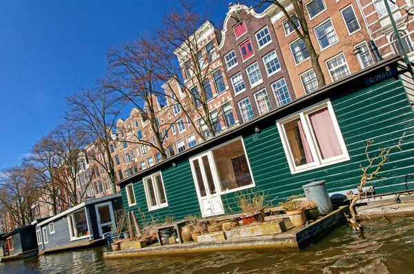 Amsterdam Netherlands March 2013 House Boats Water Canal Typical Dutch — Stock Photo, Image