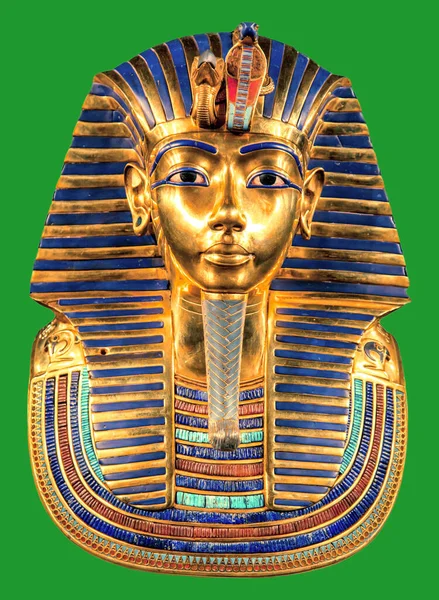 Egyptian pharaoh Tutankhamun\'s burial mask on green background.