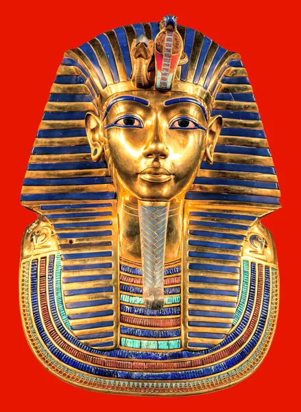 Egyptiska Farao Tutankhamun Begravning Mask Röd Bakgrund — Stockfoto