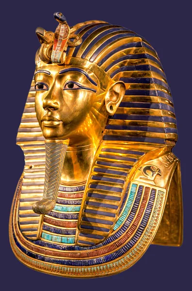 Máscara Funeraria Del Faraón Tutankamón Sobre Fondo Azul —  Fotos de Stock