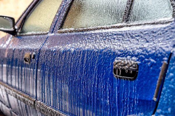 Crust Ice Car Covered Icy Rain — Stock Photo, Image