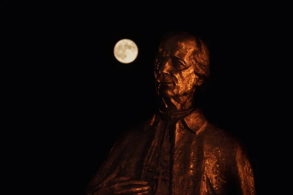 Ruzomberok Slovakia May 2021 Statue Andrej Hlinka Looking Full Moon — Stock Photo, Image