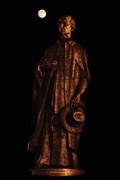 Ruzomberok Slovakia May 2021 Statue Andrej Hlinka Looking Full Moon — 스톡 사진