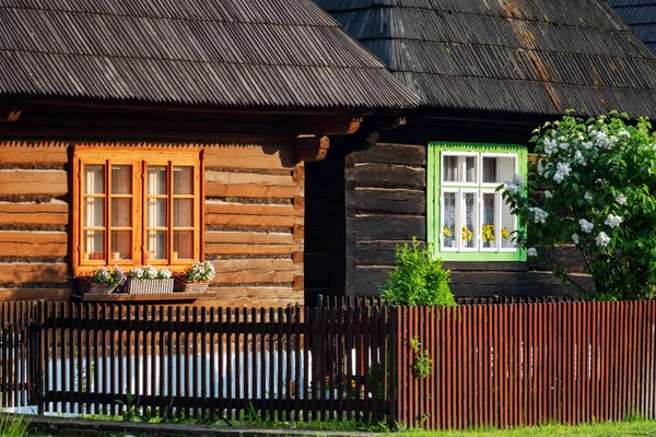 Cabañas Madera Reserva Arquitectura Popular Llamada Bobrova Rala Pueblo Podbiel — Foto de Stock