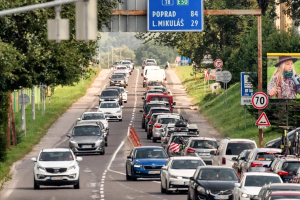 Ruzomberok Slovakia August 2021 Road Full Cars Due Traffic Jam — Stock Photo, Image