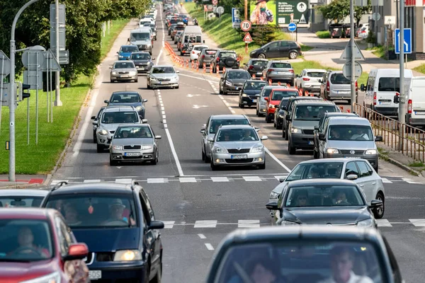 Ruzomberok Slovakia August 2021 Road Full Cars Due Traffic Jam — Stock Photo, Image