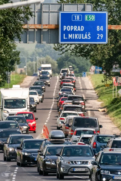 Ruzomberok Slovakia August 2021 Road Full Cars Due Traffic Jam — Stock Photo, Image