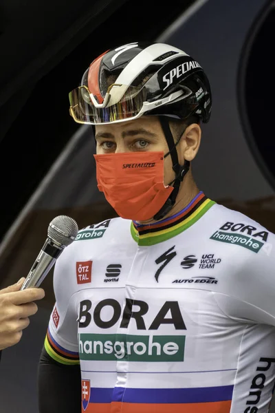 Dolny Kubin Szlovákia 2021 Szeptember Kerékpáros Sztár Peter Sagan Arcmaszkkal — Stock Fotó